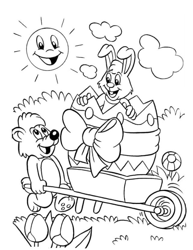 coloriage le gros oeuf de paques sur le charriot